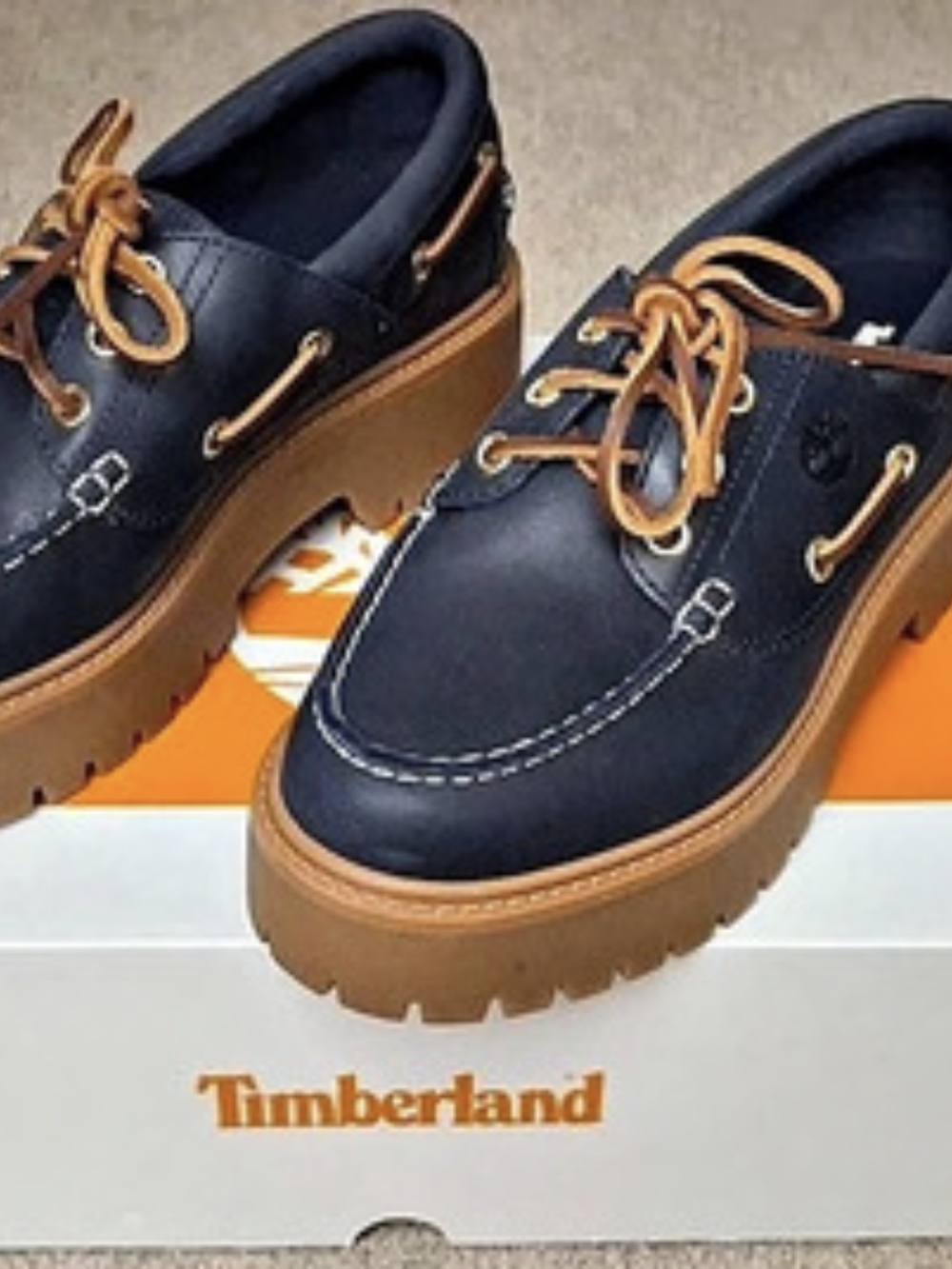 Timberland Women's Stone Street Platform Boat Shoe in Blue & Brown